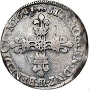 France 1/4 ECU Louis XIV 1643 AR KM# 143 SIT NOMEN DNI AR BENEDICTVM 1645 coin obverse France 1/4 ECU Louis XIV 1643 AR KM# 143 SIT NOMEN DNI AR BENEDICTVM 1645 coin obverse