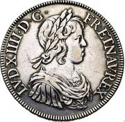 France 1/4 ECU Louis XIV 1644 D KM# 161.2 LVD XIIII D G FR ET NAV REX coin obverse France 1/4 ECU Louis XIV 1644 D KM# 161.2 LVD XIIII D G FR ET NAV REX coin obverse