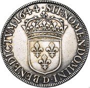 France 1/4 ECU Louis XIV 1644 D KM# 161.2 SIT NOMEN DOMINI D BENEDICTVM 1644 coin reverse France 1/4 ECU Louis XIV 1644 D KM# 161.2 SIT NOMEN DOMINI D BENEDICTVM 1644 coin reverse