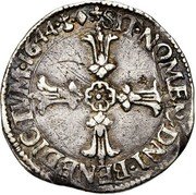 France 1/4 ECU Louis XIV 1644 & KM# 142.20 SIT NOMEN DNI BENEDICTVM 1644 coin obverse France 1/4 ECU Louis XIV 1644 & KM# 142.20 SIT NOMEN DNI BENEDICTVM 1644 coin obverse