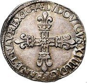 France 1/4 ECU Louis XIV 1644 K KM# 142.9 LVDOVICVS XIIII D G FRAN ET NAV REX 1644 coin obverse France 1/4 ECU Louis XIV 1644 K KM# 142.9 LVDOVICVS XIIII D G FRAN ET NAV REX 1644 coin obverse