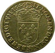 France 1/4 ECU Louis XIV 1646 N KM# 162.14 SIT NOMEN DOMINI N BENEDICTVM 1646 coin reverse France 1/4 ECU Louis XIV 1646 N KM# 162.14 SIT NOMEN DOMINI N BENEDICTVM 1646 coin reverse