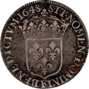France 1/4 ECU Louis XIV 1648 F KM# 162.7 SIT NOMEN DOMINI F BENEDICTVM 1648 coin reverse France 1/4 ECU Louis XIV 1648 F KM# 162.7 SIT NOMEN DOMINI F BENEDICTVM 1648 coin reverse
