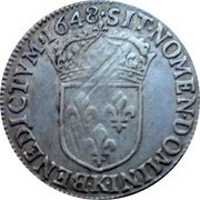 France 1/4 ECU Louis XIV 1648 K KM# 162.11 SIT NOMEN DOMINI K BENEDICTVM 1648 coin reverse France 1/4 ECU Louis XIV 1648 K KM# 162.11 SIT NOMEN DOMINI K BENEDICTVM 1648 coin reverse