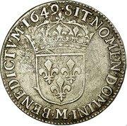 France 1/4 ECU Louis XIV 1649 M KM# 162.13 SIT NOMEN DOMINI M BENEDICTVM 1649 coin reverse France 1/4 ECU Louis XIV 1649 M KM# 162.13 SIT NOMEN DOMINI M BENEDICTVM 1649 coin reverse
