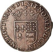 France 1/4 ECU Louis XIV 1651 Crossed palms KM# 187.1 .SIT.NOMEN.DOMINI.BENEDICTVM.1651 coin reverse France 1/4 ECU Louis XIV 1651 Crossed palms KM# 187.1 .SIT.NOMEN.DOMINI.BENEDICTVM.1651 coin reverse