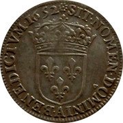 France 1/4 ECU Louis XIV 1652 A KM# 162.1 SIT NOMEN DOMINI A BENEDICTVM 1652 coin reverse France 1/4 ECU Louis XIV 1652 A KM# 162.1 SIT NOMEN DOMINI A BENEDICTVM 1652 coin reverse