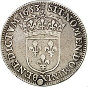 France 1/4 ECU Louis XIV 1653 X KM# 162.20 SIT NOMEN DOMINI X BENEDICTVM 1653 coin reverse France 1/4 ECU Louis XIV 1653 X KM# 162.20 SIT NOMEN DOMINI X BENEDICTVM 1653 coin reverse