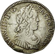 France 1/4 ECU Louis XIV 1655 L KM# 162.12 LVD XIIII D G FR ET NAV REX coin obverse France 1/4 ECU Louis XIV 1655 L KM# 162.12 LVD XIIII D G FR ET NAV REX coin obverse