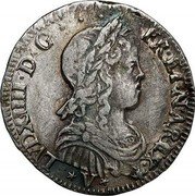 France 1/4 ECU Louis XIV 1655 V KM# 186.1 LVD XIIII D G FR ET NA REX V coin obverse France 1/4 ECU Louis XIV 1655 V KM# 186.1 LVD XIIII D G FR ET NA REX V coin obverse