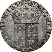 France 1/4 ECU Louis XIV 1655 V KM# 186.1 SIT NOMEN DOMINI V BENEDICTVM 1655 coin reverse France 1/4 ECU Louis XIV 1655 V KM# 186.1 SIT NOMEN DOMINI V BENEDICTVM 1655 coin reverse
