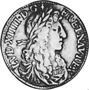 France 1/4 ECU Louis XIV 1670 Numeral 9 KM# 213.7 LVD XIIII D G FR ET NAV REX coin obverse France 1/4 ECU Louis XIV 1670 Numeral 9 KM# 213.7 LVD XIIII D G FR ET NAV REX coin obverse