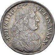 France 1/4 ECU Louis XIV 1676 A KM# 234.1 LVD XIIII D G FR ET NAV REX coin obverse