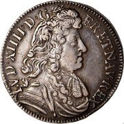 France 1/4 ECU Louis XIV 1679 & KM# 234.4 LVD XIIII D G FR ET NAV REX coin obverse