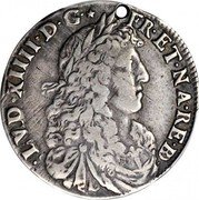 France 1/4 ECU Louis XIV 1679 KM# 233 LVD XIIII D G FR ET NA RE BD coin obverse