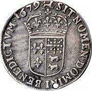 France 1/4 ECU Louis XIV 1679 KM# 233 SIT NOMEN DOMINI BENEDICTVM 1679 coin reverse