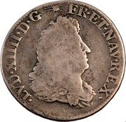 France 1/4 ECU Louis XIV 1686 IL KM# 260.1 LVD XIIII D G FR ET NAV REX coin obverse France 1/4 ECU Louis XIV 1686 IL KM# 260.1 LVD XIIII D G FR ET NAV REX coin obverse