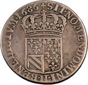 France 1/4 ECU Louis XIV 1686 IL KM# 260.1 SIT NOMEN DOMINI IL BENEDICTVM 1686 coin reverse France 1/4 ECU Louis XIV 1686 IL KM# 260.1 SIT NOMEN DOMINI IL BENEDICTVM 1686 coin reverse