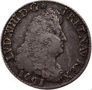 France 1/4 ECU Louis XIV 1691 A KM# 270.1 LVD XIIII D G FR ET NAV REX 1691 coin obverse France 1/4 ECU Louis XIV 1691 A KM# 270.1 LVD XIIII D G FR ET NAV REX 1691 coin obverse
