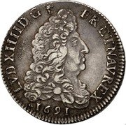France 1/4 ECU Louis XIV 1691 B KM# 270.2 LVD XIIII D G FR ET NAV REX 1691 coin obverse France 1/4 ECU Louis XIV 1691 B KM# 270.2 LVD XIIII D G FR ET NAV REX 1691 coin obverse