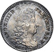 France 1/4 ECU Louis XIV 1691 M KM# 270.8 LVD XIIII D G FR ET NAV REX 1691 coin obverse France 1/4 ECU Louis XIV 1691 M KM# 270.8 LVD XIIII D G FR ET NAV REX 1691 coin obverse