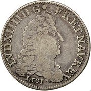 France 1/4 ECU Louis XIV 1691 Y KM# 270.14 LVD XIIII D G FR ET NAV REX 1691 coin obverse France 1/4 ECU Louis XIV 1691 Y KM# 270.14 LVD XIIII D G FR ET NAV REX 1691 coin obverse