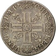 France 1/4 ECU Louis XIV 1691 Y KM# 270.14 CHRS REGN VINC IMP Y coin reverse France 1/4 ECU Louis XIV 1691 Y KM# 270.14 CHRS REGN VINC IMP Y coin reverse