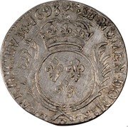 France 1/4 ECU Louis XIV 1693 B KM# 293.3 SIT NOMEN DOMINI B BENEDICTVM 1693 coin reverse France 1/4 ECU Louis XIV 1693 B KM# 293.3 SIT NOMEN DOMINI B BENEDICTVM 1693 coin reverse