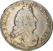 France 1/4 ECU Louis XIV 1693 S KM# 293.17 LVD XIIII D G FR ET NAV REX coin obverse France 1/4 ECU Louis XIV 1693 S KM# 293.17 LVD XIIII D G FR ET NAV REX coin obverse