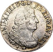 France 1/4 ECU Louis XIV 1694 N KM# 293.14 LVD XIIII D G FR ET NAV REX coin obverse France 1/4 ECU Louis XIV 1694 N KM# 293.14 LVD XIIII D G FR ET NAV REX coin obverse