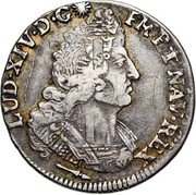France 1/4 ECU Louis XIV 1694 P KM# 293.16 LUD XIV D G FR ET NAV REX coin obverse France 1/4 ECU Louis XIV 1694 P KM# 293.16 LUD XIV D G FR ET NAV REX coin obverse