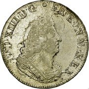France 1/4 ECU Louis XIV 1694 W KM# 306 LVD XIIII D G FR ET NAV REX coin obverse France 1/4 ECU Louis XIV 1694 W KM# 306 LVD XIIII D G FR ET NAV REX coin obverse