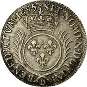 France 1/4 ECU Louis XIV 1695 D KM# 293.6 SIT NOMEN DOMINI D BENEDICTVM 1695 coin reverse France 1/4 ECU Louis XIV 1695 D KM# 293.6 SIT NOMEN DOMINI D BENEDICTVM 1695 coin reverse