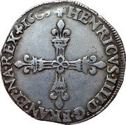 France 1/4 ECU Henry IV 1607 KM# 27.1 HENRICVS IIII D G FRANC ET NA REX 1609 coin obverse