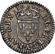France 1/48 ECU Louis XIV 1644 A KM# 153 16 44 D G FR ET A NAV REX coin reverse