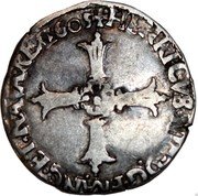 France 1/8 ECU Henry IV 1603 T KM# 22.3 HENRICVS IIII D G FRANC ET NAVAR REX 1605 coin obverse France 1/8 ECU Henry IV 1603 T KM# 22.3 HENRICVS IIII D G FRANC ET NAVAR REX 1605 coin obverse
