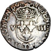 France 1/8 ECU Henry IV 1603 T KM# 22.3 SIT NOMEN DOMINI BENEDICTVM T V III coin reverse France 1/8 ECU Henry IV 1603 T KM# 22.3 SIT NOMEN DOMINI BENEDICTVM T V III coin reverse