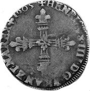 France 1/8 ECU Henry IV 1607 A KM# 20 HENRICVS IIII D G FRAN ET NA REX 1605 coin obverse France 1/8 ECU Henry IV 1607 A KM# 20 HENRICVS IIII D G FRAN ET NA REX 1605 coin obverse