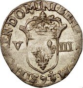 France 1/8 ECU Louis XIII 1617 Numeral 9 KM# 44.17 SIT NOMEN DOMINI BENEDICTVM 9 V III coin reverse France 1/8 ECU Louis XIII 1617 Numeral 9 KM# 44.17 SIT NOMEN DOMINI BENEDICTVM 9 V III coin reverse