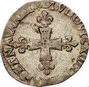 France 1/8 ECU Louis XIII 1617 Numeral 9 KM# 44.17 LVDOVIC XIII D G FRAN ET NAV REX 1617 coin obverse France 1/8 ECU Louis XIII 1617 Numeral 9 KM# 44.17 LVDOVIC XIII D G FRAN ET NAV REX 1617 coin obverse