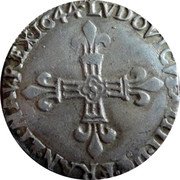 France 1/8 ECU Louis XIV 1644 K KM# 141.7 LVDOVICVS XIIII D G FRAN ET NAV REX 1644 coin obverse France 1/8 ECU Louis XIV 1644 K KM# 141.7 LVDOVICVS XIIII D G FRAN ET NAV REX 1644 coin obverse