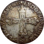 France 1/8 ECU Louis XIII 1645 M KM# 141.9 LVDOVIC XIIII D G FRAN ET NAVA REX 1645 coin obverse France 1/8 ECU Louis XIII 1645 M KM# 141.9 LVDOVIC XIIII D G FRAN ET NAVA REX 1645 coin obverse