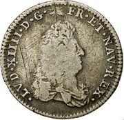 France 1/8 ECU Louis XIV 1686 LL KM# 259.1 LVD XIIII D G FR ET NAV REX coin obverse France 1/8 ECU Louis XIV 1686 LL KM# 259.1 LVD XIIII D G FR ET NAV REX coin obverse
