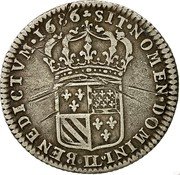 France 1/8 ECU Louis XIV 1686 LL KM# 259.1 SIT NOMEN DOMINI LL BENEDICTVM 1686 coin reverse France 1/8 ECU Louis XIV 1686 LL KM# 259.1 SIT NOMEN DOMINI LL BENEDICTVM 1686 coin reverse