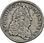 France 1/8 ECU Louis XIV 1688 Crowned L KM# 259.2 LVD XIIII D G FR ET NAV REX coin obverse France 1/8 ECU Louis XIV 1688 Crowned L KM# 259.2 LVD XIIII D G FR ET NAV REX coin obverse