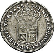 France 1/8 ECU Louis XIV 1688 Crowned L KM# 259.2 SIT NOMEN DOMINI L BENEDICTVM 1688 coin reverse France 1/8 ECU Louis XIV 1688 Crowned L KM# 259.2 SIT NOMEN DOMINI L BENEDICTVM 1688 coin reverse