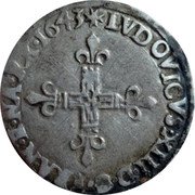 France 1/8 ECU (Louis XIII) KM# 44.11 LVDOVICVS XIII D G FRAN E NA RX 1643 coin obverse France 1/8 ECU (Louis XIII) KM# 44.11 LVDOVICVS XIII D G FRAN E NA RX 1643 coin obverse