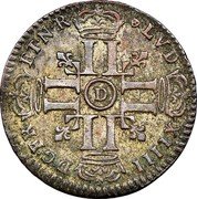 France 15 Deniers Louis XIV 1693 D KM# 287.1 LVD XIIII D G FR ET N R LL D coin obverse France 15 Deniers Louis XIV 1693 D KM# 287.1 LVD XIIII D G FR ET N R LL D coin obverse