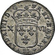 France 16 Deniers Louis XIV 1702 BB KM# 311 LVD. XIIII. D. G. FR. ET. NA. REX X VI BB coin obverse France 16 Deniers Louis XIV 1702 BB KM# 311 LVD. XIIII. D. G. FR. ET. NA. REX X VI BB coin obverse