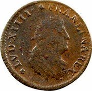 France 2 Deniers (Tournois) Louis XIV 1699 BB KM# 309 LVD XIIII FRAN ET NA REX coin obverse France 2 Deniers (Tournois) Louis XIV 1699 BB KM# 309 LVD XIIII FRAN ET NA REX coin obverse